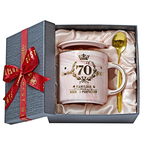 Geschenk 70. Geburtstag Frau, Fabelhafter 70 Limited Edition, 400ml Marmor Keramikbecher mit Golddruck, Geschenke für Frauen zum 70 Geburtstag, Oma, Mutter, Tante, Schwester, Schöne Geschenkbox von ALBISS