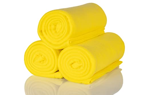 ALCLEAR 3 Stück Oeko Tex Fleecedecken, Farbe: gelb, tolle Größe 130x160 cm, über 200 g/m2, Sofadecke Couchdecke Wohndecke, Picknickdecke Sofaüberwurf Decke von ALCLEAR