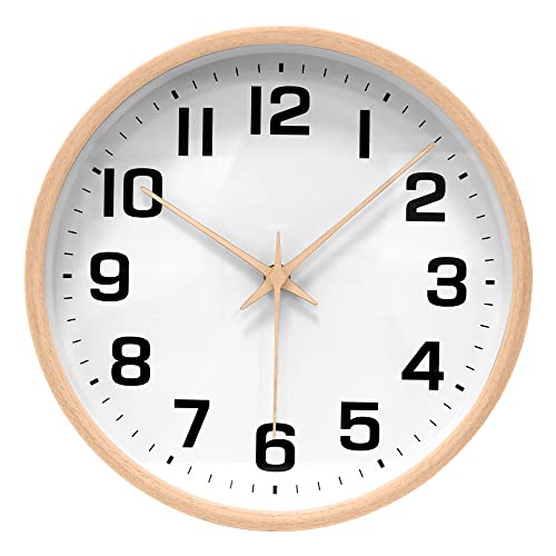 ALEENFOON 10 Zoll Holz Uhr Modern Leise Wanduhren Tischuhr für Wohnzimmer Küche Ohne Tickgeräusche Innenuhr Nicht Tickende Wanduhren Hängende Uhr (Weiß 2) von ALEENFOON