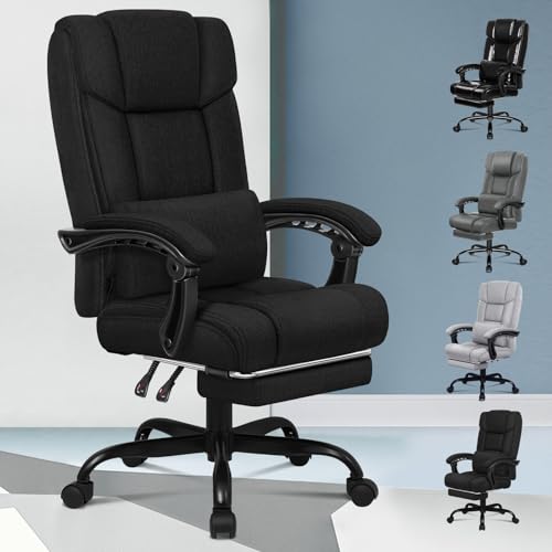 ALFORDSON Ergonomischer Bürostuhl, Computer-Schreibtischstuhl mit Fußstütze, Netzstuhl mit hoher Rückenlehne, Drehstuhl mit 150°-Neigung, Stoffmaterial, Schwarz von ALFORDSON