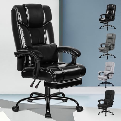 ALFORDSON Ergonomischer Bürostuhl, Computer-Schreibtischstuhl mit Fußstütze, Netzstuhl mit hoher Rückenlehne, Drehstuhl mit 150°-Neigung, PU-Leder, Schwarz von ALFORDSON