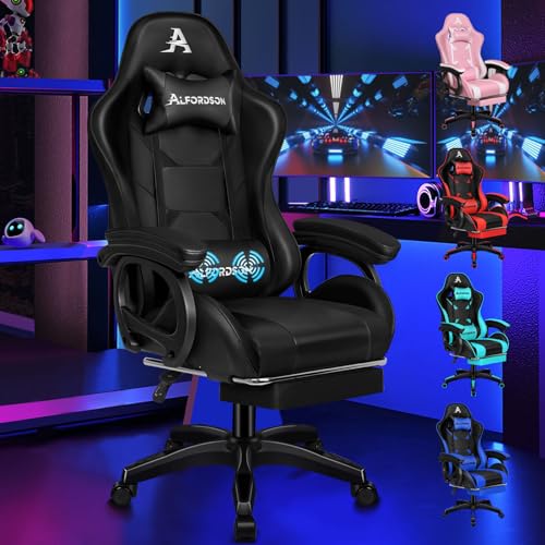 ALFORDSON Gamingstuhl, Bürostuhl, mit 2-Punkt-Massage, Fußstütze, Kopfstütze und Lendenkissen, 150° verstellbare Rückenlehne, PU-Leder, Schwarz von ALFORDSON