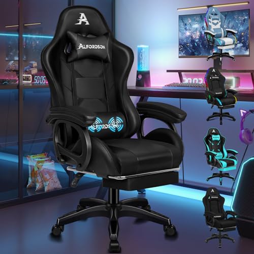 ALFORDSON Gaming-Stuhl, Racing-Gamer-Stuhl mit 2-Punkt-Massage zum Spielen, ergonomischer Computerstuhl mit Lendenkissen, höhenverstellbar, PU-Leder, Schwarz von ALFORDSON