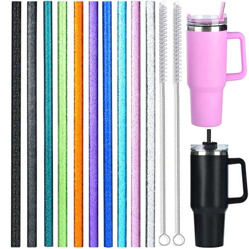 ALINK 10 Pack Farbe Ersatz Strohhalme für Stanley 40 oz 30 oz Tumbler, 12 in langen wiederverwendbaren Kunststoff Glitter Strohhalme für Stanley Cup Zubehör, halbe Gallone Krug, von ALINK