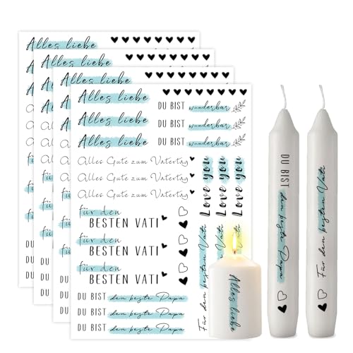 ALLAVA 4 Stück Kerzentattoo Vatertagskerze, A5 Kerzentattoos Tattoofolie Bester Papa Dad Vater Geschenk für Kerzen oder Keramik Bogen DIY Stickerbogen (Vater B) von ALLAVA