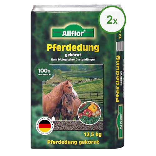 Allflor Pferdedung gekörnt 2 x 12,5 kg im Beutel I Pferdemist als Dünger I rein biologisch-organischer Universaldünger I Pferdedünger I Für alle Garten-, Obst- & Gemüsepflanzenn von ALLFLOR