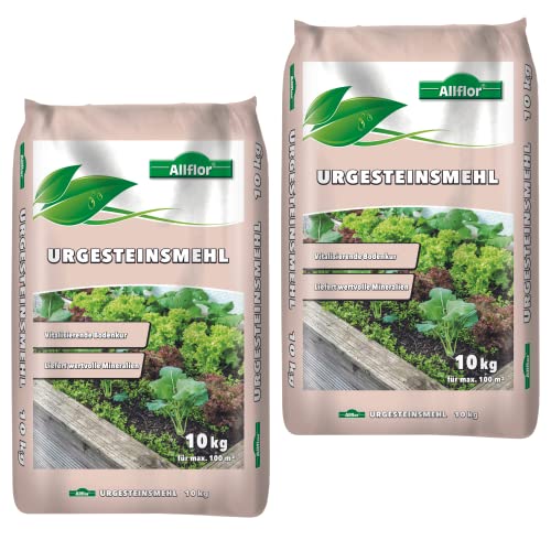 Allflor Urgesteinsmehl 2 x 10kg I Kieselsäure für leuchtende Farben & besseren Geschmack bei Obst & Gemüse I Dünger Hergestellt aus Lavastein I Enthält u.a. Kalk & Magnesium I Dünger Gemüse von ALLFLOR