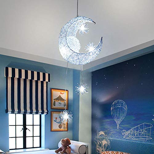 ALLOMN LED Pendelleuchte, Deckenleuchte Fairy Lampe Mond und Sterne Pendelleuchte Schlafzimmer Kronleuchter Großes Geschenk für Kind Freund (Kaltes Weiß) von ALLOMN