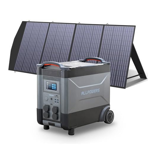 ALLPOWERS R4000 Tragbarer Powerstation mit 200W Solarpanel, Solargenerator 3600Wh LiFePO4 Batterie mit 4000W AC Ausgang, Tragbare Heimbatterie für Camping, Wohnmobil, Haus Stromausfälle von ALLPOWERS