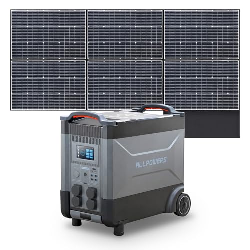 ALLPOWERS R4000 Tragbarer Powerstation mit 600W Monokristalline Solarmodule, Solargenerator 3600Wh LiFePO4 Batterie mit 4000W AC Ausgang, Tragbare Heimbatterie für Camping, Wohnmobil, Zuhause von ALLPOWERS