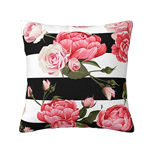 ALLiYa Doppelseitiger Plüsch-Kissenbezug mit schwarz-weiß gestreiften Blumen (mehrere Größen) Kissen Sofa Bett Kissen Innendekoration Kissen von ALLiYa