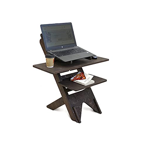 ALNETI Schreibtischaufsatz Typ SA - Holz Schreibtischerhöhung für den Laptop - Stehschreibtisch mit Monitorerhöhung - Stehtisch - Laptop Ständer (Dunkler Nussbaum) von ALNETI