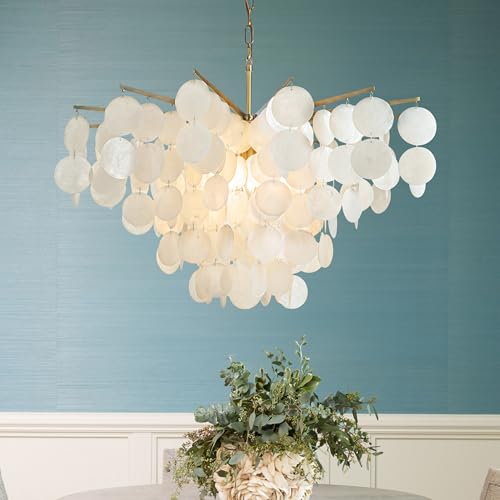 ALOADECOR 6-Light B 75CM Kegel Form 5-Tier-Kronleuchter Küste Capiz Muscheln Kronleuchter mit antiken Gold Metall für Esszimmer Wohnzimmer ALOADECOR 6-Light B 75CM Kegel Form 5-Tier-Kronleuchter Küste Capiz Muscheln Kronleuchter mit antiken Gold Metall für Esszimmer Wohnzimmer von ALOADECOR