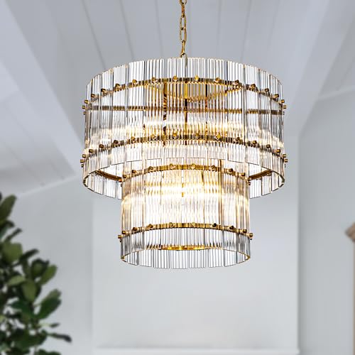 ALOADECOR B56 cm 10-Licht Glamouröser und moderner zweistufiger handgefertigter Glas-Kronleuchter in Antikgold Klassische Beleuchtung für Wohnzimmer und Esszimmer ALOADECOR B56 cm 10-Licht Glamouröser und moderner zweistufiger handgefertigter Glas-Kronleuchter in Antikgold Klassische Beleuchtung für Wohnzimmer und Esszimmer von ALOADECOR