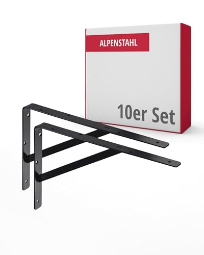 ALPENSTAHL Schwerlastwinkel [ATHENA] 10 Stück Regalwinkel I Tiefe 300 mm I Schwerlastkonsole Schwarz I Wandhalterung Regal Tragkraft 300 kg I Winkel Metall massiv | Metallwinkel 90 grad von ALPENSTAHL