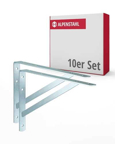 ALPENSTAHL Schwerlastwinkel [ATHENA] 10 Stück Regalwinkel I Tiefe 300 mm I Schwerlastkonsole verzinkt, Grau I Wandhalterung Regal Tragkraft 300 kg I Winkel Metall massiv | Metallwinkel 90 grad von ALPENSTAHL