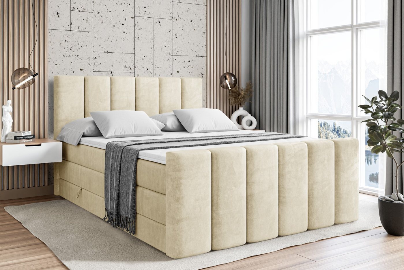 ALTDECOR Boxspringbett BOXI1-Z KING (Multipocket-Matratze H4 und H3 Matratze Bonellfederung Topper Kopfteil) von ALTDECOR