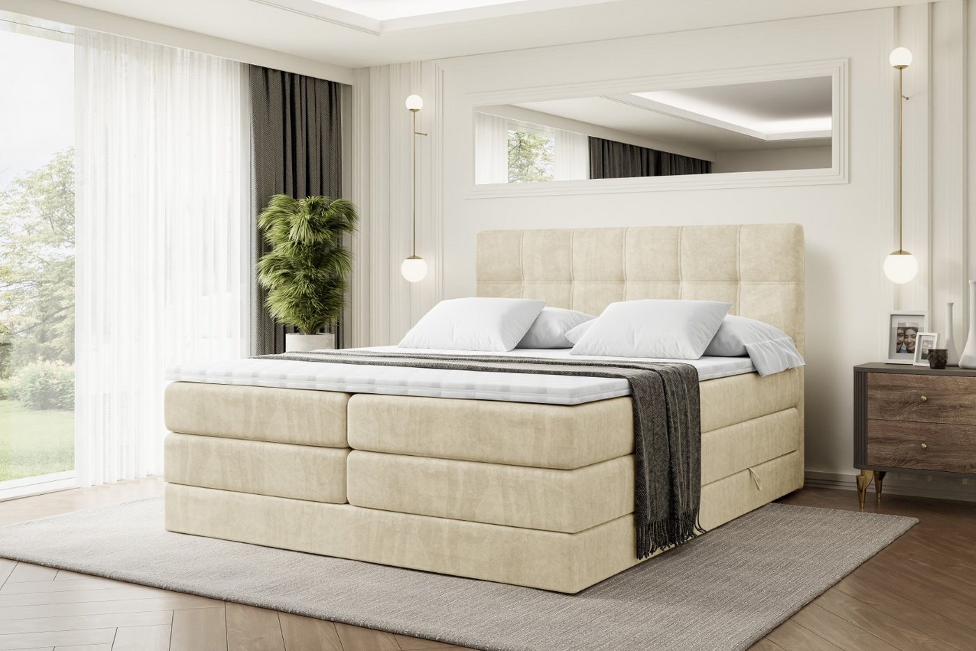 ALTDECOR Boxspringbett MARCE KING (Multipocket-Matratze H4 und H3 Matratze Bonellfederung Topper Kopfteil) von ALTDECOR