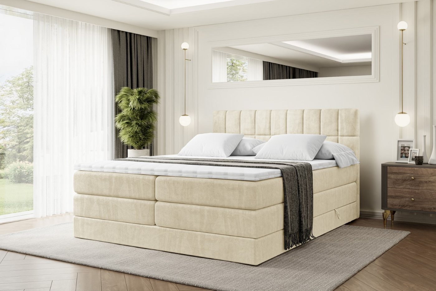 ALTDECOR Boxspringbett MIAMI KING (Multipocket-Matratze H4 und H3 Matratze Bonellfederung Topper Kopfteil) von ALTDECOR