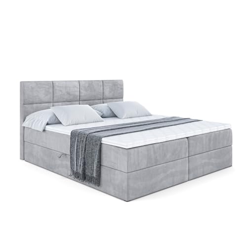 ALTDECOR Boxspringbett mit H3-Matratze (20 cm hoch) mit Bonellfederung, PUR, Topper (5 cm hoch), Polsterbett mit Kopfteil und Bettkasten - ARDENI - 180x200 - Grau Monolith 84 von ALTDECOR