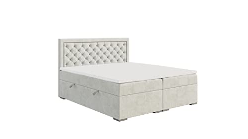 ALTDECOR Boxspringbett mit H3-Matratze (20 cm hoch) mit Bonellfederung + PUR, Topper (5 cm hoch), Polsterbett mit Kopfteil und Bettkasten - BLOMI - 180x200 Beige M.V 2256 von ALTDECOR