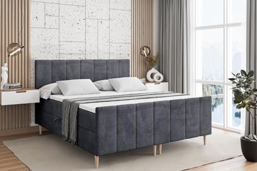 ALTDECOR Boxspringbett mit Holz Füßen, Matratze und Lattenrost, Topper, Fußteil, Polsterbett mit Bettkasten, Bett mit Stauraum H3-Matratze, Doppelbett - MOETI-FD-Z - 140x200 - Dunkelgrau Casablanca ALTDECOR Boxspringbett mit Holz Füßen, Matratze und Lattenrost, Topper, Fußteil, Polsterbett mit Bettkasten, Bett mit Stauraum H3-Matratze, Doppelbett - MOETI-FD-Z - 140x200 - Dunkelgrau Casablanca von ALTDECOR