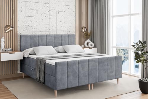 ALTDECOR Boxspringbett mit Holz Füßen, Matratze und Lattenrost, Topper, Fußteil, Polsterbett mit Bettkasten, Bett mit Stauraum H4-Matratze, Doppelbett - MOETI-FD-Z - 200x200 - Grau Casablanca ALTDECOR Boxspringbett mit Holz Füßen, Matratze und Lattenrost, Topper, Fußteil, Polsterbett mit Bettkasten, Bett mit Stauraum H4-Matratze, Doppelbett - MOETI-FD-Z - 200x200 - Grau Casablanca von ALTDECOR