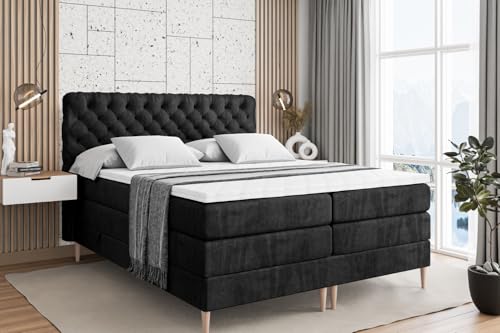 ALTDECOR Boxspringbett mit Holz Füßen, Matratze und Lattenrost, Topper, Polsterbett mit Bettkasten, Bett mit Stauraum H3- und H4- Matratze, Doppelbett -BOXI8-FD KING-180x200 - Schwarz Casablanca ALTDECOR Boxspringbett mit Holz Füßen, Matratze und Lattenrost, Topper, Polsterbett mit Bettkasten, Bett mit Stauraum H3- und H4- Matratze, Doppelbett -BOXI8-FD KING-180x200 - Schwarz Casablanca von ALTDECOR