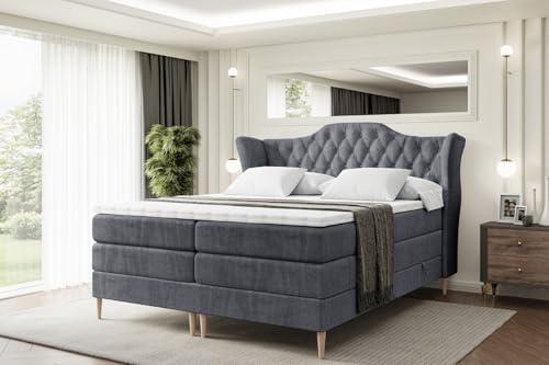 ALTDECOR Boxspringbett mit Holz Füßen, Matratze und Lattenrost, Topper, Polsterbett mit Bettkasten, Bett mit Stauraum H3- und H4- Matratze, Doppelbett -Vila-FD KING-180x200 - Dunkelgrau Casablanca ALTDECOR Boxspringbett mit Holz Füßen, Matratze und Lattenrost, Topper, Polsterbett mit Bettkasten, Bett mit Stauraum H3- und H4- Matratze, Doppelbett -Vila-FD KING-180x200 - Dunkelgrau Casablanca von ALTDECOR