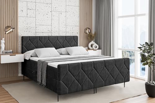 ALTDECOR Boxspringbett mit Schwarz Füßen, Matratze und Lattenrost, Topper, Fußteil, Polsterbett mit Bettkasten, Bett mit Stauraum H3-Matratze, Doppelbett - CATOR-FC-Z - 180x200 - Schwarz Casablanca ALTDECOR Boxspringbett mit Schwarz Füßen, Matratze und Lattenrost, Topper, Fußteil, Polsterbett mit Bettkasten, Bett mit Stauraum H3-Matratze, Doppelbett - CATOR-FC-Z - 180x200 - Schwarz Casablanca von ALTDECOR