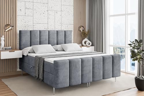 ALTDECOR Boxspringbett mit Silber Füßen, Matratze und Lattenrost, Topper, Fußteil, Polsterbett mit Bettkasten, Bett mit Stauraum H3-Matratze, Doppelbett - BOXI1-FS-Z - 180x200 - Grau Casablanca ALTDECOR Boxspringbett mit Silber Füßen, Matratze und Lattenrost, Topper, Fußteil, Polsterbett mit Bettkasten, Bett mit Stauraum H3-Matratze, Doppelbett - BOXI1-FS-Z - 180x200 - Grau Casablanca von ALTDECOR