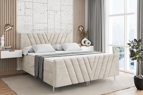 ALTDECOR Boxspringbett mit Silber Füßen, Matratze und Lattenrost, Topper, Fußteil, Polsterbett mit Bettkasten, Bett mit Stauraum H3-Matratze, Doppelbett - ERNINA-FS-Z - 140x200 - Beige Monolith ALTDECOR Boxspringbett mit Silber Füßen, Matratze und Lattenrost, Topper, Fußteil, Polsterbett mit Bettkasten, Bett mit Stauraum H3-Matratze, Doppelbett - ERNINA-FS-Z - 140x200 - Beige Monolith von ALTDECOR