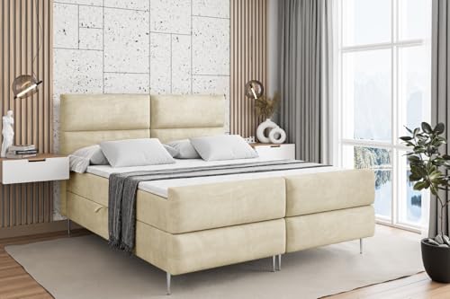ALTDECOR Boxspringbett mit Silber Füßen, Matratze und Lattenrost, Topper, Fußteil, Polsterbett mit Bettkasten, Bett mit Stauraum H4-Matratze, Doppelbett - BOXI3-FS-Z - 120x200 - Beige Casablanca ALTDECOR Boxspringbett mit Silber Füßen, Matratze und Lattenrost, Topper, Fußteil, Polsterbett mit Bettkasten, Bett mit Stauraum H4-Matratze, Doppelbett - BOXI3-FS-Z - 120x200 - Beige Casablanca von ALTDECOR