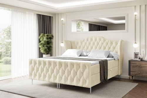ALTDECOR Boxspringbett mit Silber Füßen, Matratze und Lattenrost, Topper, Fußteil, Polsterbett mit Bettkasten, Bett mit Stauraum H4-Matratze, Doppelbett - Vila-FS-Z - 140x200 - Beige Casablanca ALTDECOR Boxspringbett mit Silber Füßen, Matratze und Lattenrost, Topper, Fußteil, Polsterbett mit Bettkasten, Bett mit Stauraum H4-Matratze, Doppelbett - Vila-FS-Z - 140x200 - Beige Casablanca von ALTDECOR