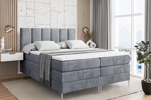 ALTDECOR Boxspringbett mit Silber Füßen, Matratze und Lattenrost, Topper, Polsterbett mit Bettkasten, Bett mit Stauraum H3- und H4- Matratze, Doppelbett -BOXI1-FS KING-200x200 - Grau Casablanca ALTDECOR Boxspringbett mit Silber Füßen, Matratze und Lattenrost, Topper, Polsterbett mit Bettkasten, Bett mit Stauraum H3- und H4- Matratze, Doppelbett -BOXI1-FS KING-200x200 - Grau Casablanca von ALTDECOR