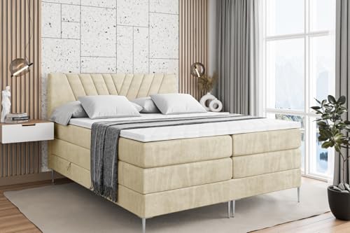 ALTDECOR Boxspringbett mit Silber Füßen, Matratze und Lattenrost, Topper, Polsterbett mit Bettkasten, Bett mit Stauraum H3- und H4- Matratze, Doppelbett -ERNINA-FS KING-140x200 - Beige Casablanca ALTDECOR Boxspringbett mit Silber Füßen, Matratze und Lattenrost, Topper, Polsterbett mit Bettkasten, Bett mit Stauraum H3- und H4- Matratze, Doppelbett -ERNINA-FS KING-140x200 - Beige Casablanca von ALTDECOR