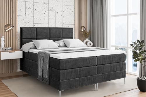 ALTDECOR Boxspringbett mit Silber Füßen, Matratze und Lattenrost, Topper, Polsterbett mit Bettkasten, Bett mit Stauraum H3- und H4- Matratze, Doppelbett -NOVA-FS KING-160x200 - Schwarz Casablanca ALTDECOR Boxspringbett mit Silber Füßen, Matratze und Lattenrost, Topper, Polsterbett mit Bettkasten, Bett mit Stauraum H3- und H4- Matratze, Doppelbett -NOVA-FS KING-160x200 - Schwarz Casablanca von ALTDECOR