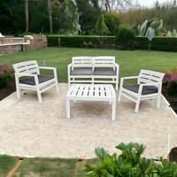 Outdoor-Lounge-Set Massa, Gartengarnitur mit 2 Sesseln, 1 Sofa und 1 Couchtisch, Innen- und Außensitzgruppe mit Kissen, 100 % Made in Italy, Weiß von ALTRI