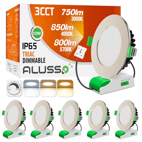 ALUSSO LED Einbaustrahler 230V Dimmbar 10W IP65 LED Spots Flach Warmweiß Neutralweiß Kaltweiß Einbauleuchten Deckenspots Einbauspots Deckenstrahler für Badezimmer Küche, Chrom, 6er Set von ALUSSO