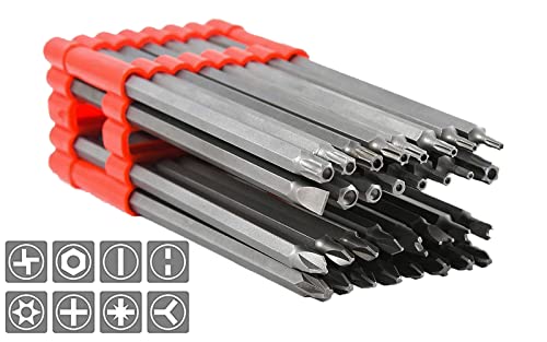 32-teiliges extra langes Power-Bit-Set, 6.35 mm Sechskantschaft, 15.2 cm lang, vermeidet Biegen, manipulationssicher, Torx-Stern-Tri-Flügel-Pozi-Schraubendreher-Set für jeden Standard-Bohrer. von ALWORKKIT