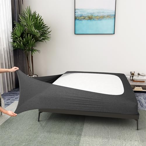 Boxspring-Abdeckung, King-Size-Größe, Jersey-Strick und dehnbar, 4 Seiten, Bettrock für Hotel und Zuhause, King/Cal-King/Olympische Königin, Heather Grey von ALYVIA SPRING