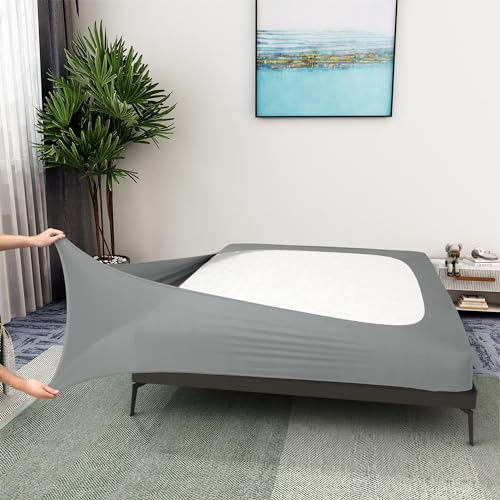 Boxspringbezug Queen-Size-Größe – Jersey-Strick & dehnbarer Wickelrock um 4 Seiten Bettrock für Hotel & Zuhause, weich & knitterfrei – Queen/Queen-Größe XL, Hellgrau von ALYVIA SPRING