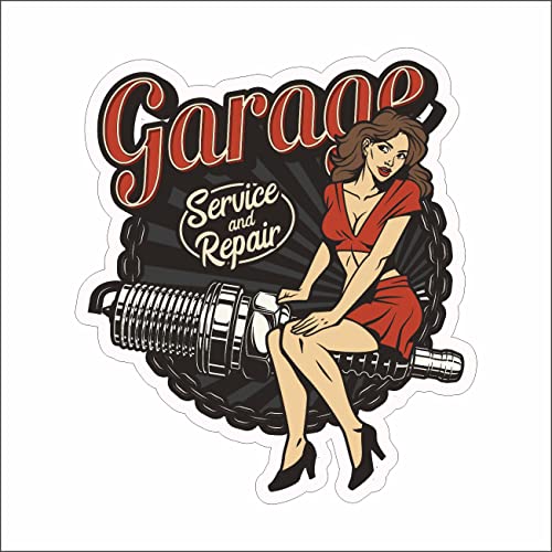 AMA shop Pin Up Garage Aufkleber Vintage-Effekt PVC für Wandtattoo, Auto, Motorrad, Helm, Wohnmobil von AMA Shop