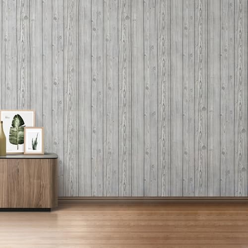 AMALURD Selbstklebende Tapete Holzoptik 45cm*10m Klebefolie Holzmaserung Möbelfolie Weiß Holztapete Holzstreifen Wallpaper Klebefolie Dekore für Möbel Tisch Schrank Tür Küchenfronten Dekofolie Tapete von AMALURD