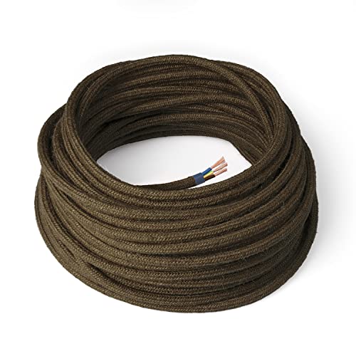 Amarcords - Textilkabel für Lampen KHAKI, rund, Jute, 1 Meter, mit Erdung 3x0,75 - Stoffkabel mit farbigem vintage Stoff überzogen für Kronleuchter, Wandlampen und Lampenschirme von AMARCORDS