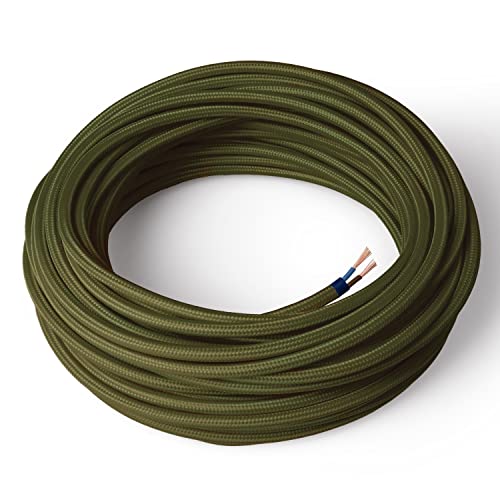 Amarcords - Textilkabel für Lampen KHAKI, rund, Seide, 1 Meter, mit 2 Leiter 2x0,75 - Stoffkabel mit farbigem vintage Stoff überzogen für Kronleuchter, Wandlampen und Lampenschirme von AMARCORDS