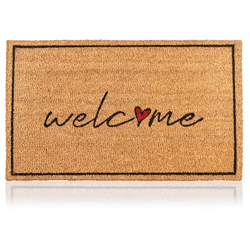 AMARU DOOR MATS Fußmatte Kokosfaser Welcome - 70x40cm - Willkommens Fussmatte mit Antirutsch PVC & Kokos Oberfläche - für Hauseingänge, Flure, Außentüren, Wohnaccessoires - Schlichtes Originaldesign von AMARU DOOR MATS