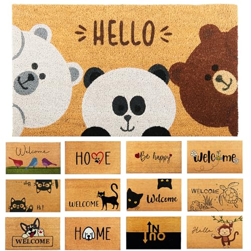 Fußmatte Kokosfaser Hello Bären - 70x40cm - Willkommens Fussmatte mit Antirutsch PVC & Kokos Oberfläche - für Hauseingänge, Flure, Außentüren, Wohnaccessoires - Schlichtes Originaldesign von AMARU DOOR MATS