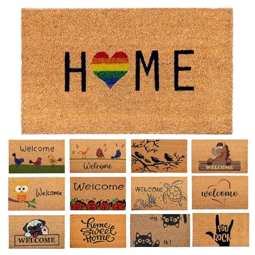 AMARU DOOR MATS Fußmatte Kokosfaser Love - 70x40cm - Willkommens Fussmatte mit Antirutsch PVC & Kokos Oberfläche - für Hauseingänge, Flure, Außentüren, Wohnaccessoires - Schlichtes Originaldesign von AMARU DOOR MATS