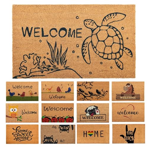 Fußmatte Kokosfaser Schildkröte - 70x40cm - Willkommens Fussmatte mit Antirutsch PVC & Kokos Oberfläche - für Hauseingänge, Flure, Außentüren, Wohnaccessoires - Schlichtes Originaldesign von AMARU DOOR MATS